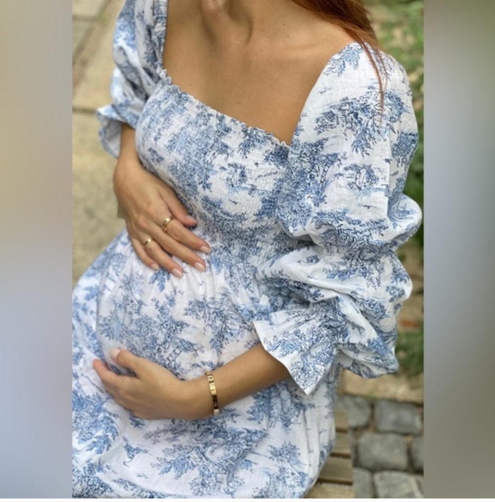 Nothing Fits But Yuki White & Blue French Toile Long Sleeve Maxi Dress Size L/XL